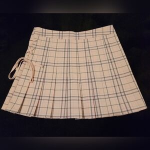 Forever 21 Pleated Plaid Skirt With Side Laces In Pink